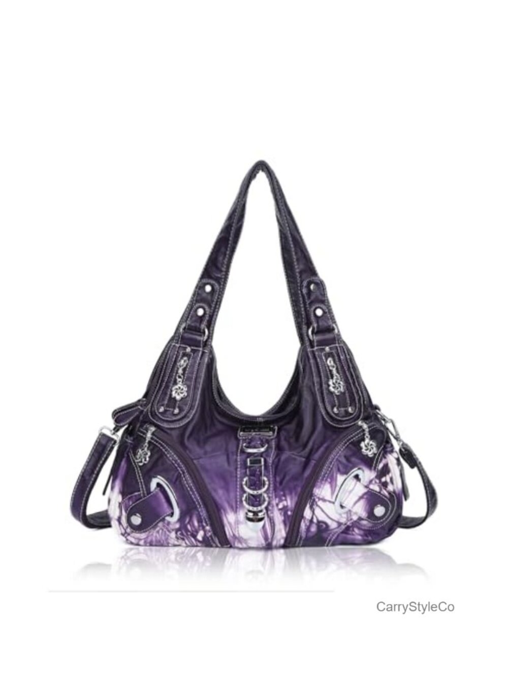 Hobo Shoulder Bag Washed PU Leather Satchel with Wristlet